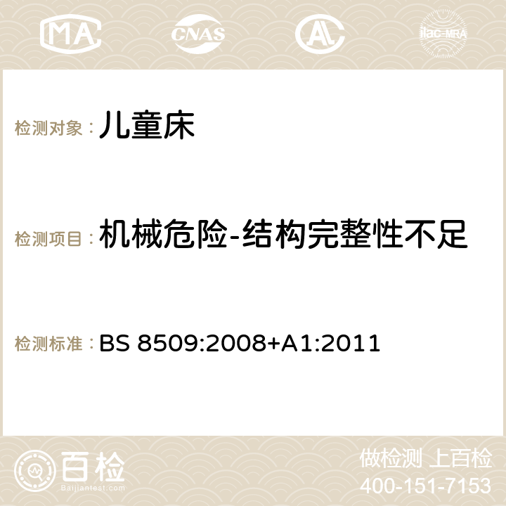 机械危险-结构完整性不足-侧护板/安全围栏的强度 室内用儿童床-安全要求和测试方法 BS 8509:2008+A1:2011 22