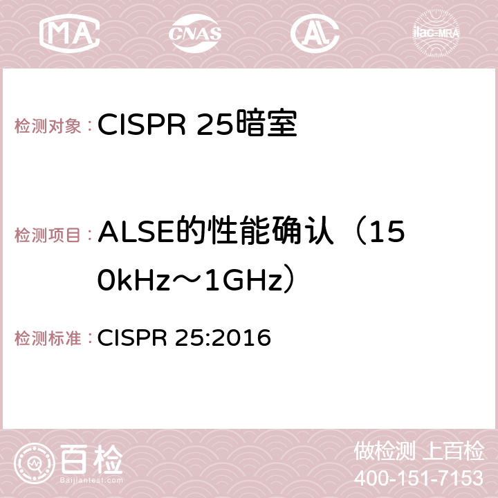 ALSE的性能确认（150kHz～1GHz） 车辆、船和内燃机 无线电骚扰特性 用于保护车载接收机的限值和测量方法 附录J CISPR 25:2016 J.3
