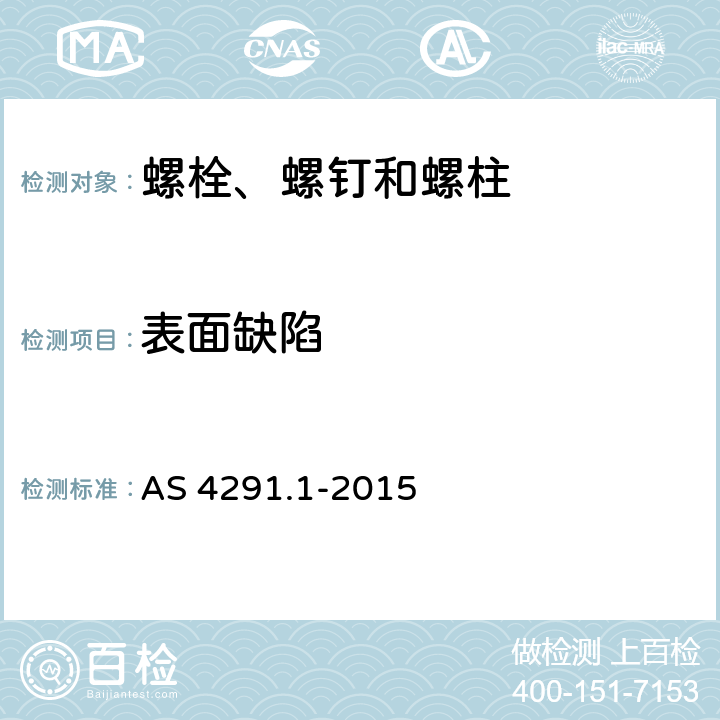 表面缺陷 碳钢和合金钢扣件的机械特性 第1部分:螺钉 螺杆 柱状螺栓 AS 4291.1-2015 9.15