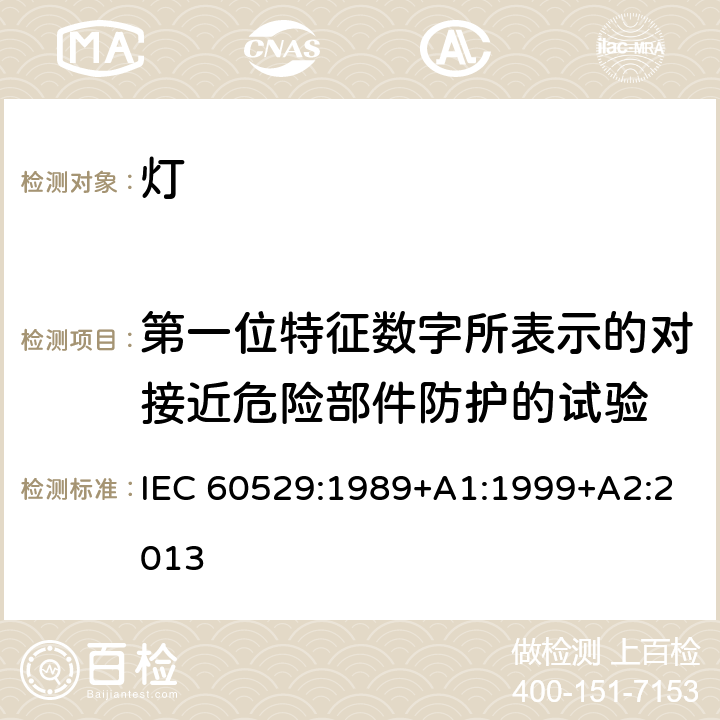 第一位特征数字所表示的对接近危险部件防护的试验 外壳防护等级(IP代码) IEC 60529:1989+A1:1999+A2:2013 12