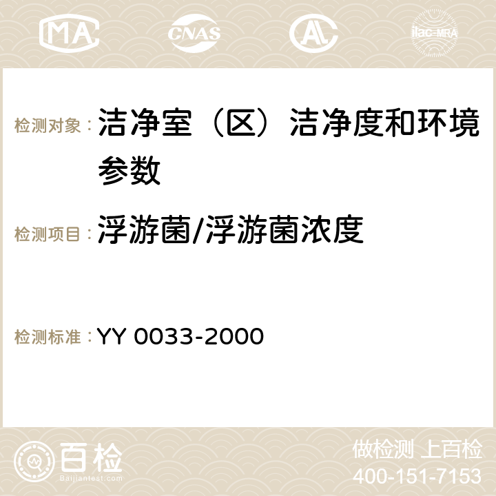 浮游菌/浮游菌浓度 无菌医疗器具生产管理规范 YY 0033-2000 附录C
