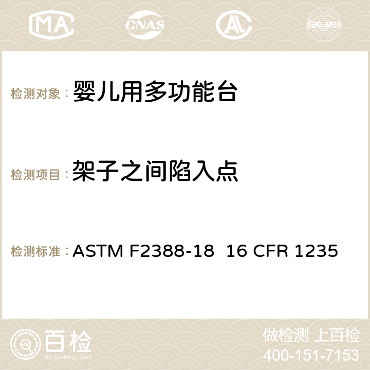 架子之间陷入点 室内用婴儿用多功能台的安全的标准规范 ASTM F2388-18 16 CFR 1235 6.7/7.7