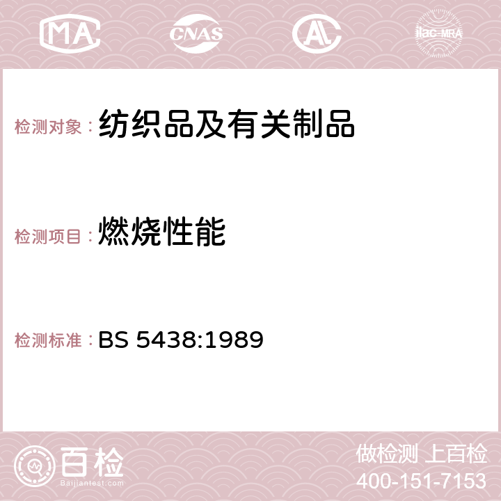 燃烧性能 在垂直取向试件的正面或底缘遇到微小火焰的条件下试验可燃性的方法 BS 5438:1989