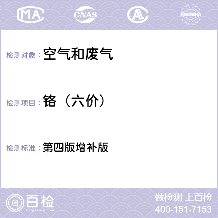 铬（六价） 空气和废气监测分析方法 第四版增补版 第三篇第二章八 二苯碳酰二肼分光光度法（B）