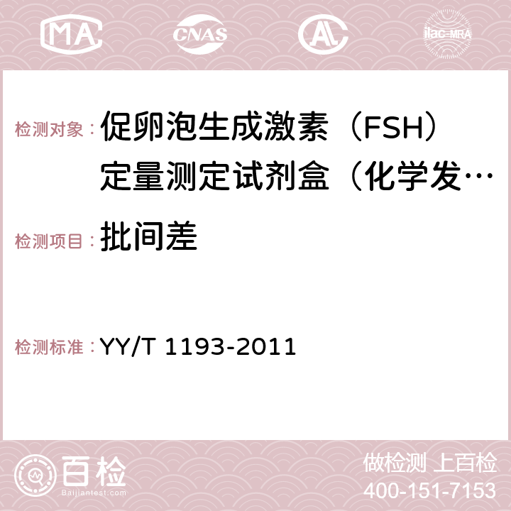 批间差 促卵泡生成激素（FSH）定量测定试剂盒（化学发光免疫分析法） YY/T 1193-2011 4.8
