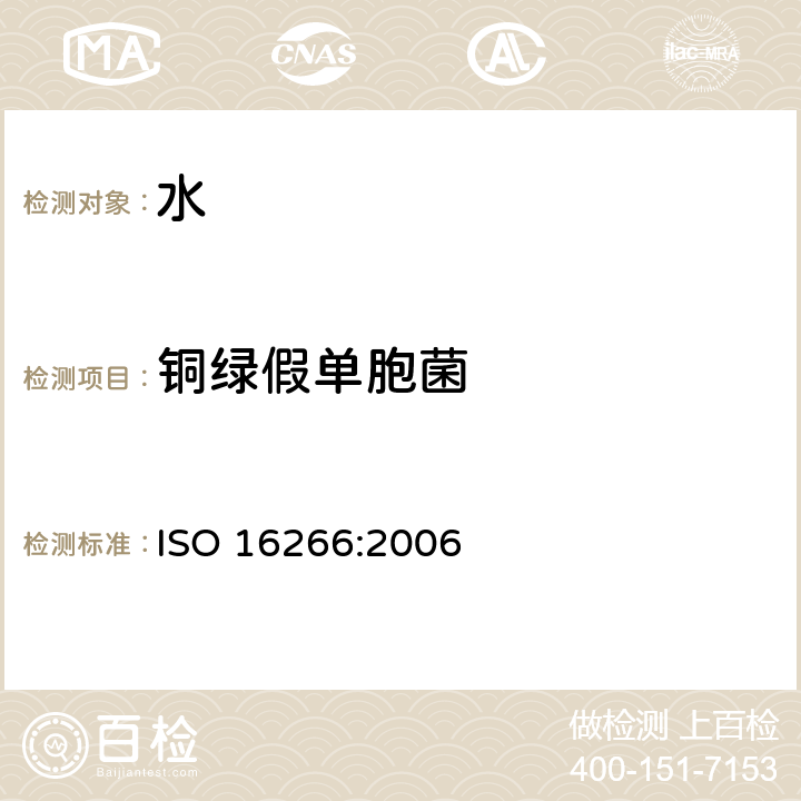 铜绿假单胞菌 水质-铜绿假单胞菌的检测 滤膜法 ISO 16266:2006