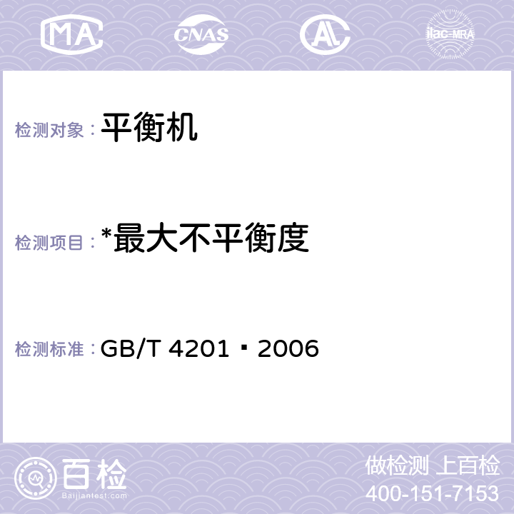 *最大不平衡度 平衡机的描述检验与评定 GB/T 4201—2006 11.6