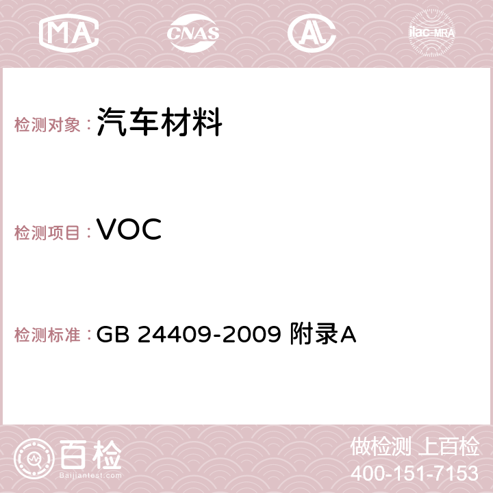 VOC 汽车涂料中有害物质限量 GB 24409-2009 附录A