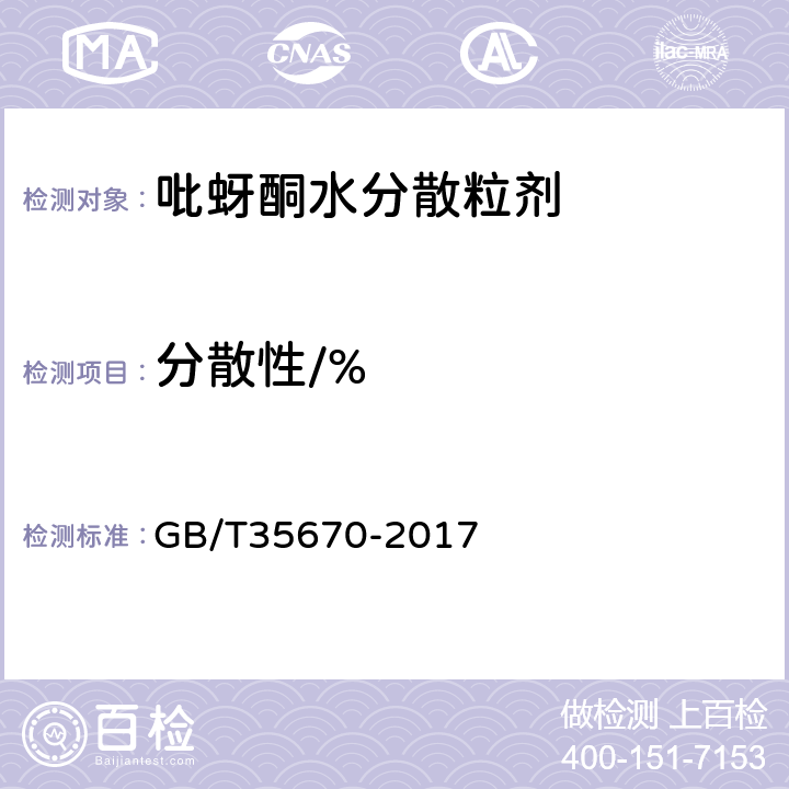 分散性/% 《吡蚜酮水分散粒剂》 GB/T35670-2017 4.10