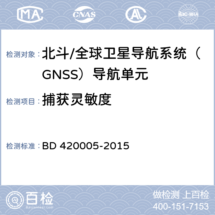 捕获灵敏度 北斗/全球卫星导航系统（GNSS）导航单元 BD 420005-2015 5.4.7.1