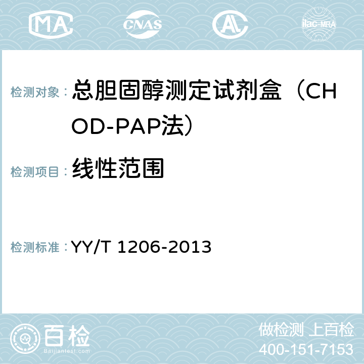 線性范圍 總膽固醇測定試劑盒(氧化酶法) YY/T 1206-2013 4.4