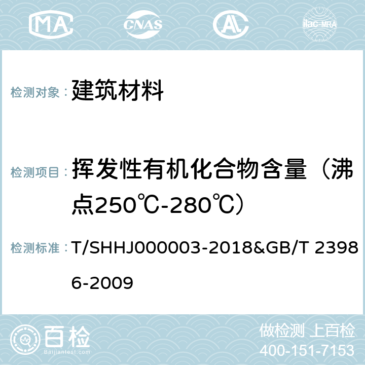 挥发性有机化合物含量（沸点250℃-280℃） 《学校运动场地合成材料面层有害物质限量》 & 色漆和清漆 挥发性有机化合物(VOC)含量的测定 气相色谱法 T/SHHJ000003-2018&GB/T 23986-2009