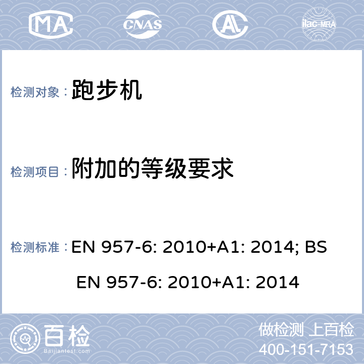 附加的等级要求 固定式健身器材 第6部分：跑步机 附加的特殊安全要求和试验方法 EN 957-6: 2010+A1: 2014; BS EN 957-6: 2010+A1: 2014 条款6.18