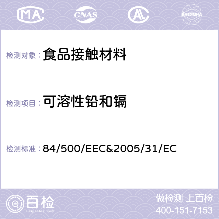 可溶性鉛和鎘 有關各成員國關于與食品接觸的陶瓷制品法規的協調和統一的歐盟指令 84/500/EEC&2005/31/EC