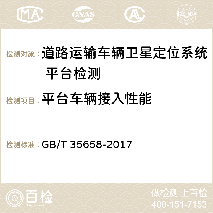 平台车辆接入性能 《道路运输车辆卫星定位系统 平台技术要求》 GB/T 35658-2017 7.1.3