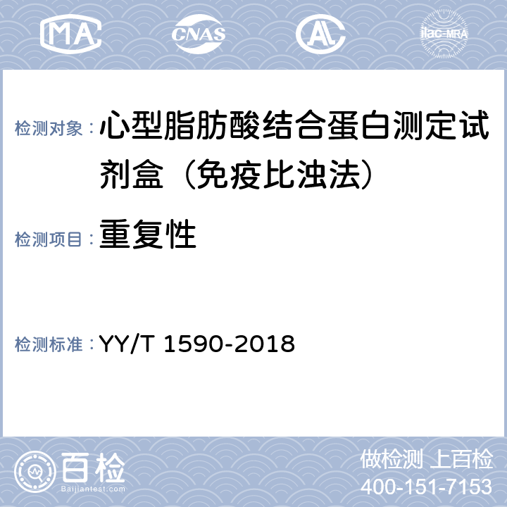 重复性 心型脂肪酸结合蛋白测定试剂盒（免疫比浊法） YY/T 1590-2018 3.7