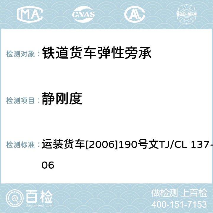 静刚度 运装货车[2006]190号 铁路货车用JC型双作用弹性旁承技术条件及检验方法 运装货车[2006]190号文TJ/CL 137-2006 附录A