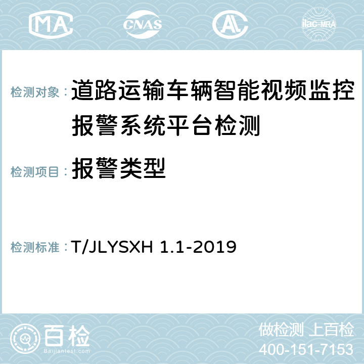 报警类型 道路运输车辆智能视频监控报警系统技术规范第 1 部分：平台技术要求 T/JLYSXH 1.1-2019 5.2