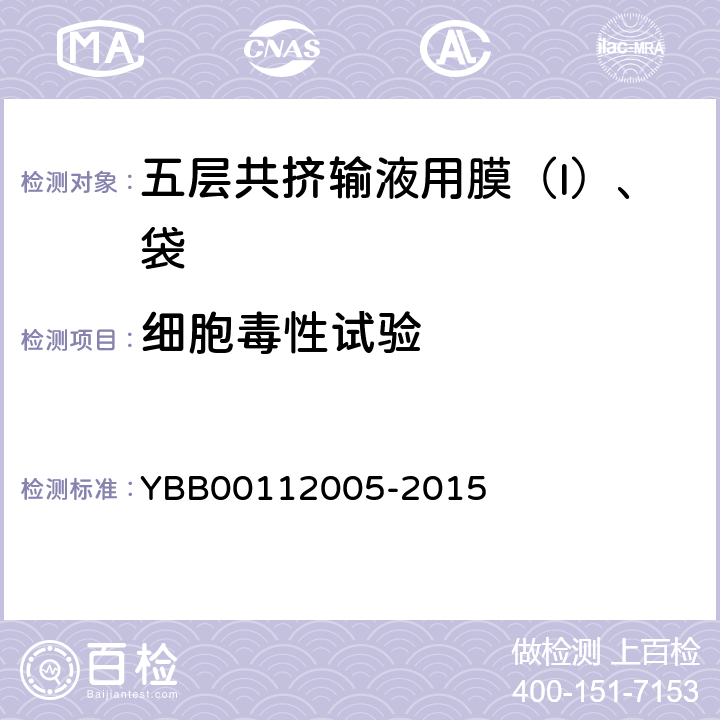 细胞毒性试验 五层共挤输液用膜（I）、袋 YBB00112005-2015