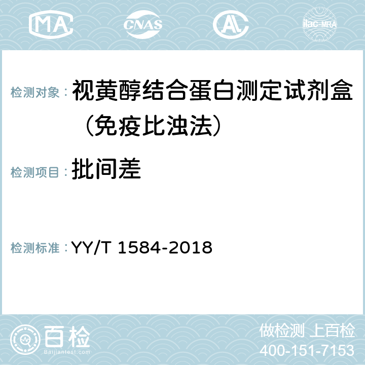 批间差 视黄醇结合蛋白测定试剂盒（免疫比浊法） YY/T 1584-2018 3.8