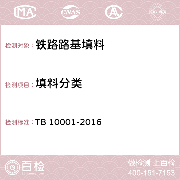 填料分类 TB 10001-2016 铁路路基设计规范(附条文说明)