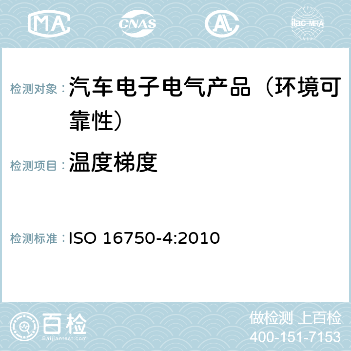 温度梯度 道路车辆—电气及电子设备的环境条件和试验—第4部分：气候负荷 ISO 16750-4:2010 第5.2节