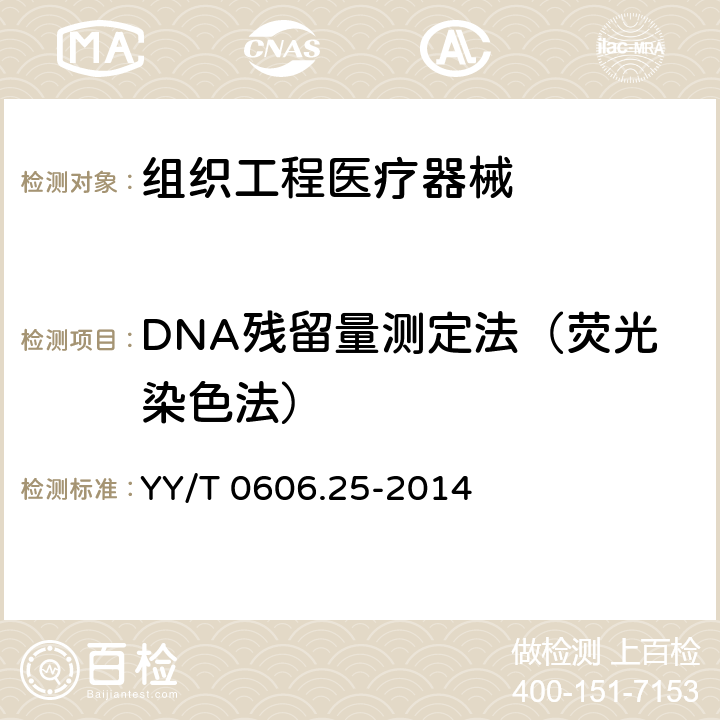 DNA残留量测定法（荧光染色法） YY/T 0606.25-2014 组织工程医疗产品 第25部分 动物源性生物材料DNA残留量测定法:荧光染色法
