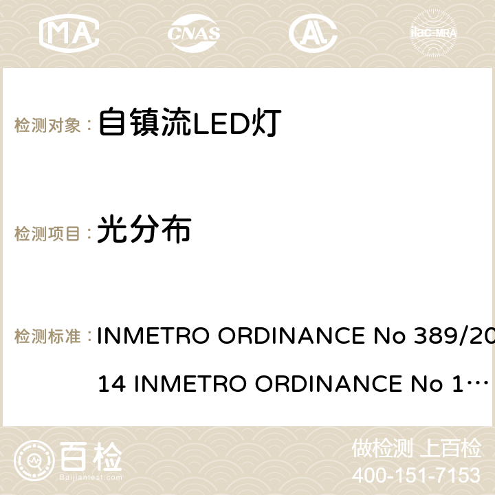 光分布 自镇流LED灯技术规范 INMETRO ORDINANCE No 389/2014 
INMETRO ORDINANCE No 143/2015
ORDINANCE No
144/2015 6.7