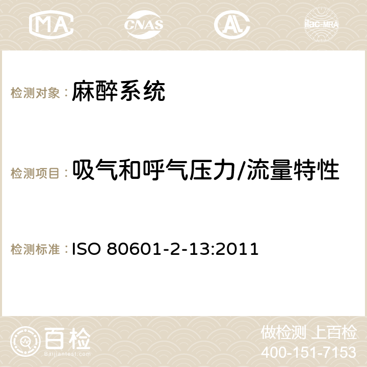 吸气和呼气压力/流量特性 医用电气设备第2-13部分：麻醉工作站的基本安全和性能专用要求 ISO 80601-2-13:2011 201.102.7