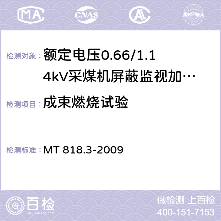 成束燃烧试验 《煤矿用电缆 第3部分:额定电压1.9/3.3kV及以下采煤机屏蔽监视加强软型电缆》 MT 818.3-2009