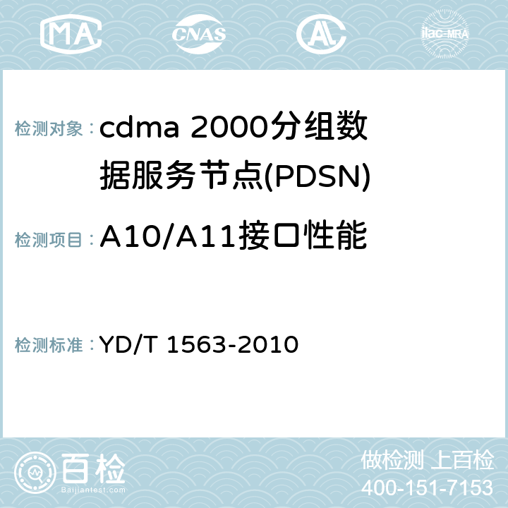 A10/A11接口性能 《800MHz/2GHz cdma2000数字蜂窝移动通信网测试方法：高速分组数据（HRPD）（第一阶段）A接口》 YD/T 1563-2010 5