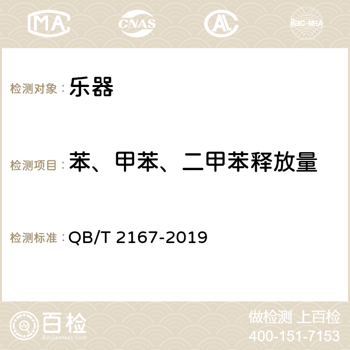 苯、甲苯、二甲苯释放量 小提琴 QB/T 2167-2019 4.6