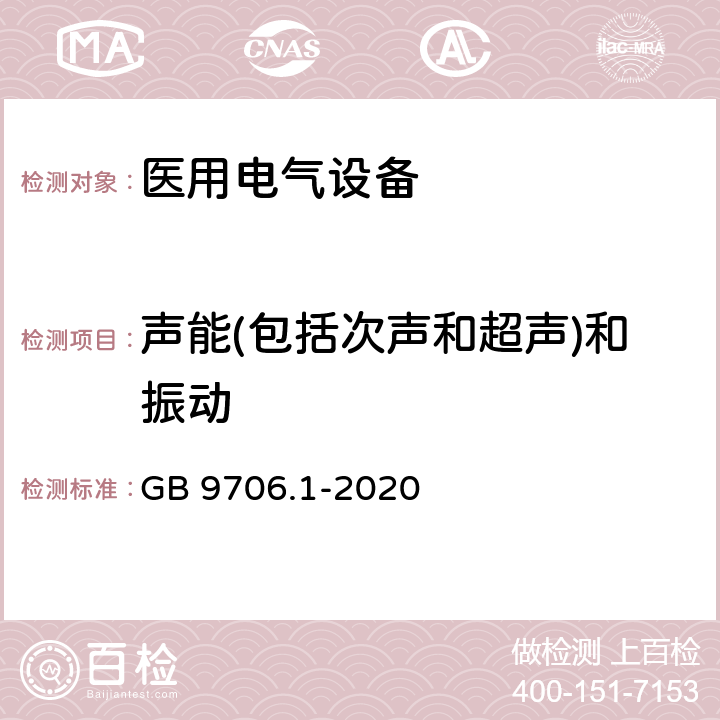 声能(包括次声和超声)和振动 GB 9706.1-2020 医用电气设备 第1部分：基本安全和基本性能的通用要求