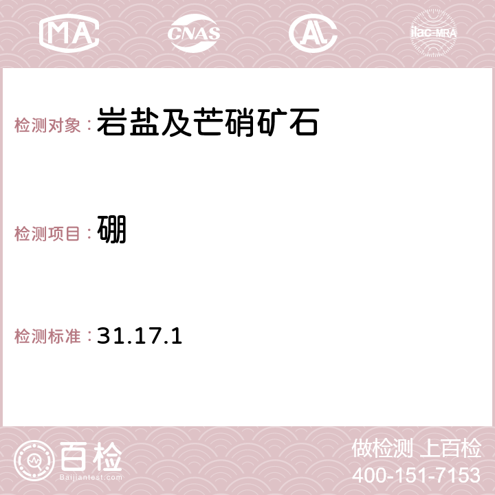 硼 《岩石矿物分析》（第四版）地质出版社 2011年 岩盐、 芒硝分析 多元素分析 电感耦合等离子体光谱法测定岩盐、芒硝水溶性元素 31.17.1