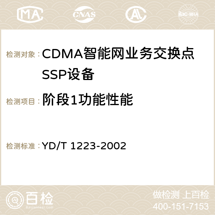 阶段1功能性能 YD/T 1223-2002 800MHz CDMA数字蜂窝移动通信网无线智能网(WIN)阶段1:业务交换点(SSP)设备技术要求