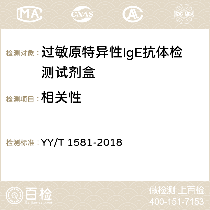 相关性 过敏原特异性IgE抗体检测试剂盒 YY/T 1581-2018 3.2.5