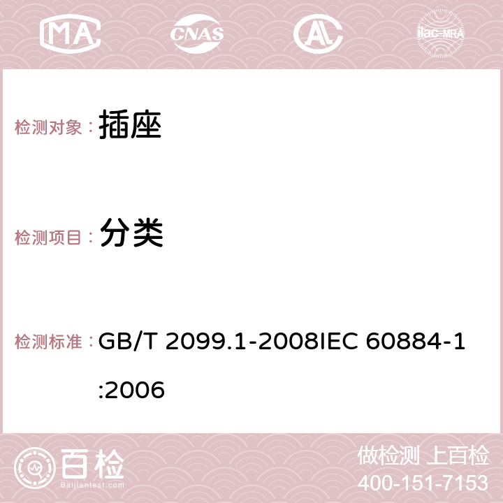 分类 家用和类似用途插头插座 第1部分：通用要求 GB/T 2099.1-2008IEC 60884-1:2006 7