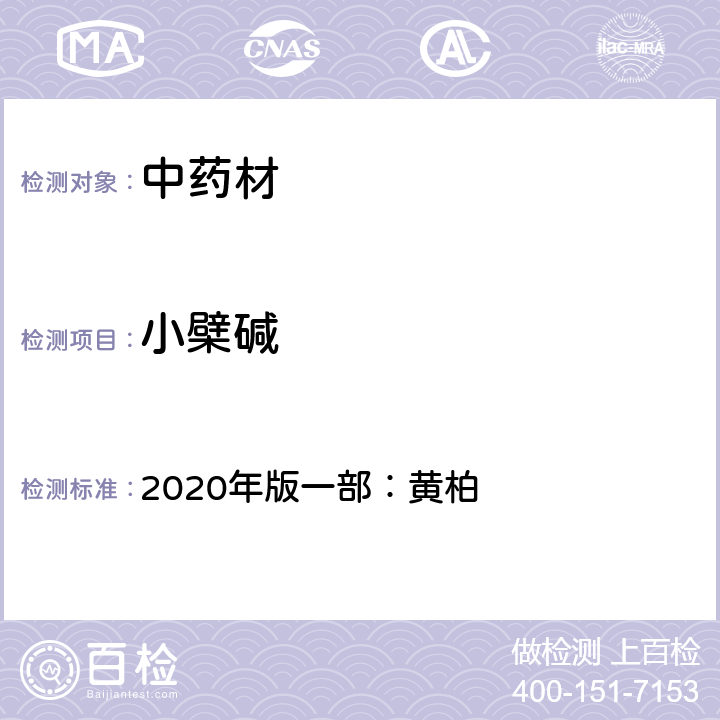 小檗堿 中華人民共和國藥典 2020年版一部：黃柏
