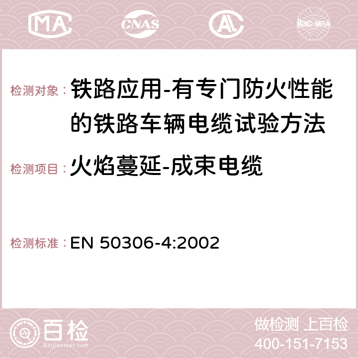 火焰蔓延-成束电缆 《铁路应用 具有特殊防火性能的铁路车辆电缆 薄壁 第4部分:具有标准护套壁厚的多芯和多对电缆》 EN 50306-4:2002