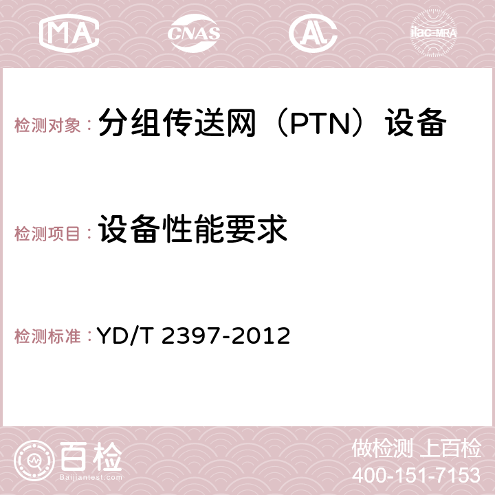设备性能要求 分组传送网（PTN）设备技术要求 YD/T 2397-2012 16