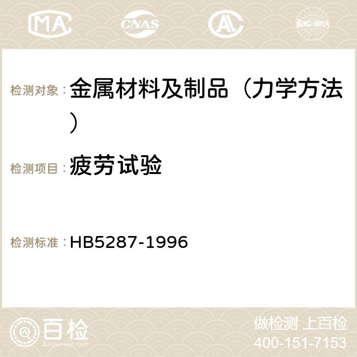 疲劳试验 金属材料轴向加载疲劳试验方法 HB5287-1996