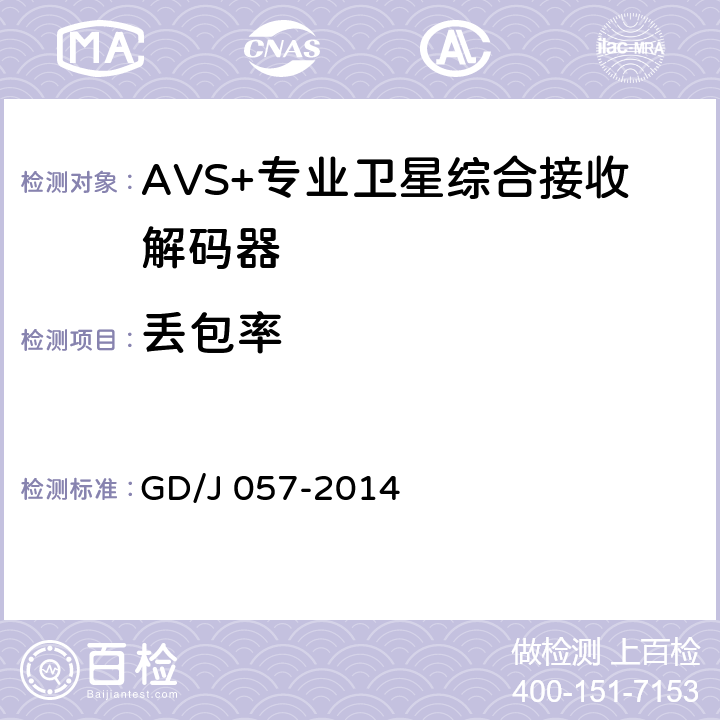 丢包率 AVS+专业卫星综合接收解码器技术要求和测量方法 GD/J 057-2014 5.9