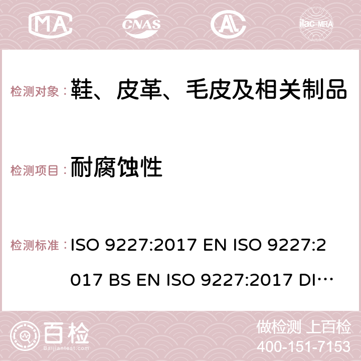 耐腐蚀性 人造环境中的腐蚀试验 盐雾试验 ISO 9227:2017 EN ISO 9227:2017 BS EN ISO 9227:2017 DIN EN ISO 9227:2017