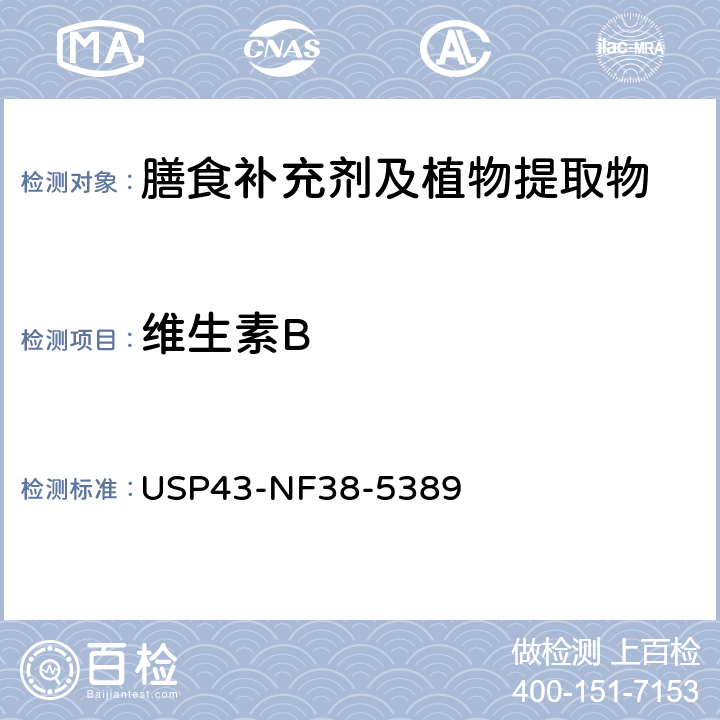 维生素B 美国药典 43版 膳食补充剂 油溶性和水溶性维生素 USP43-NF38-5389