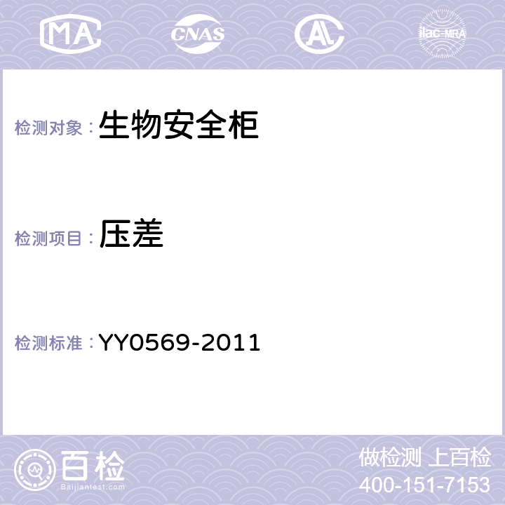 压差 II级生物安全柜 YY0569-2011