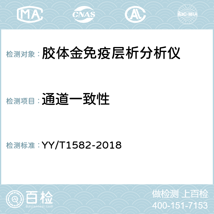 通道一致性 胶体金免疫层析分析仪 YY/T1582-2018 3.6