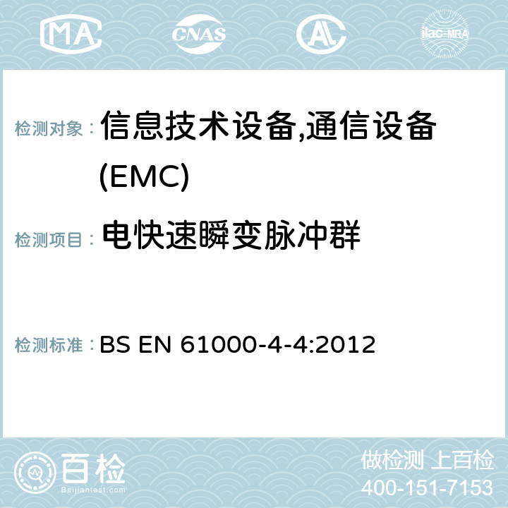 电快速瞬变脉冲群 电磁兼容 试验和测量技术 电快速瞬变脉冲群抗扰度试验 BS EN 61000-4-4:2012