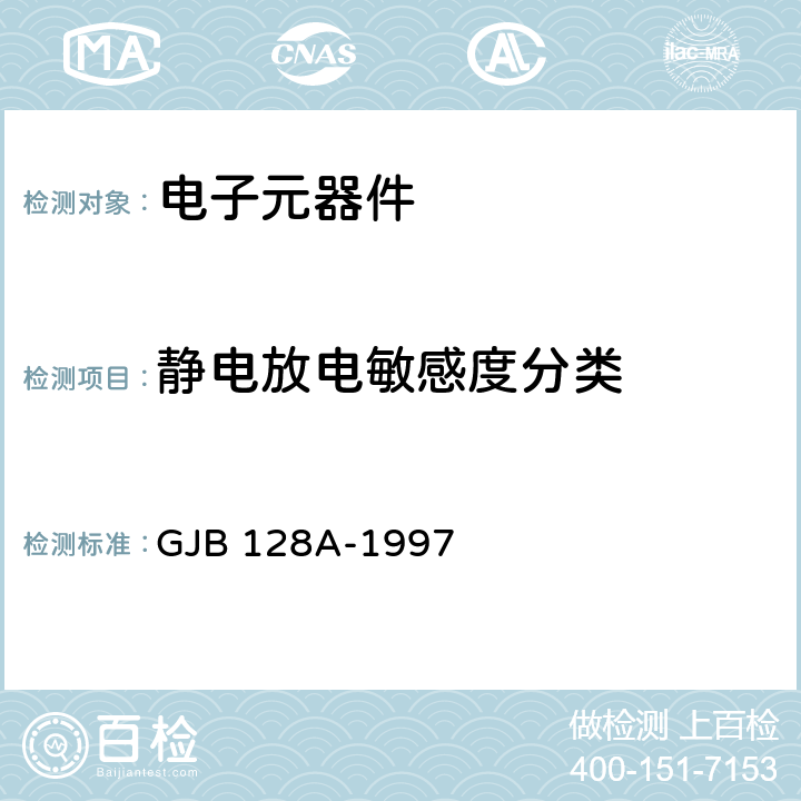 静电放电敏感度分类 半导体分立器件试验方法 GJB 128A-1997 方法1020