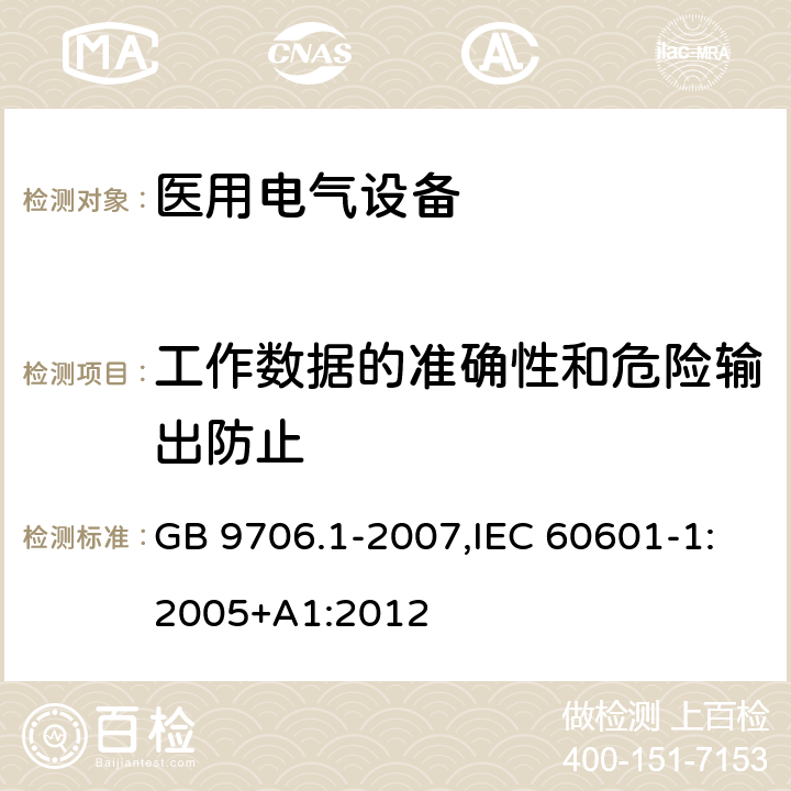 工作数据的准确性和危险输出防止 GB 9706.1-2007 医用电气设备 第一部分:安全通用要求