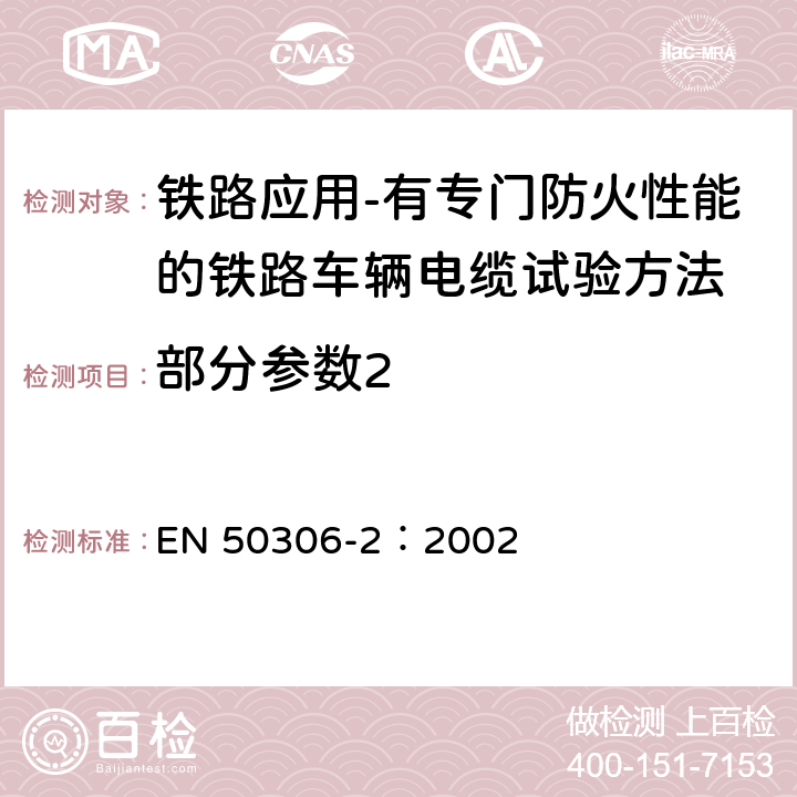 部分参数2 《铁路应用　具有特殊防火性能的铁路车辆电缆　薄壁　第2部分:单芯电缆》 EN 50306-2：2002